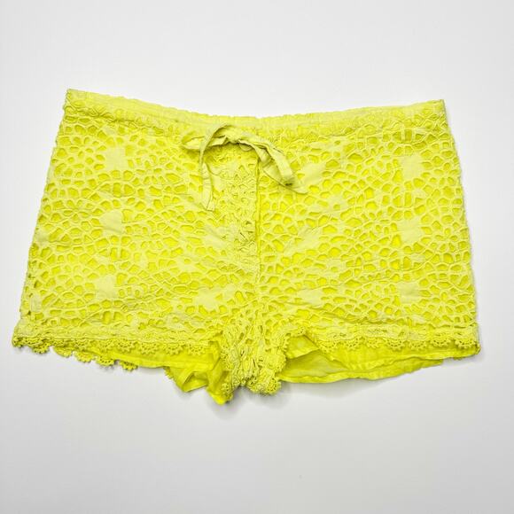 Temptation Positano Eyelet Lace Shorts Drawstring in Yellow Size Medium - Picture 1 of 9